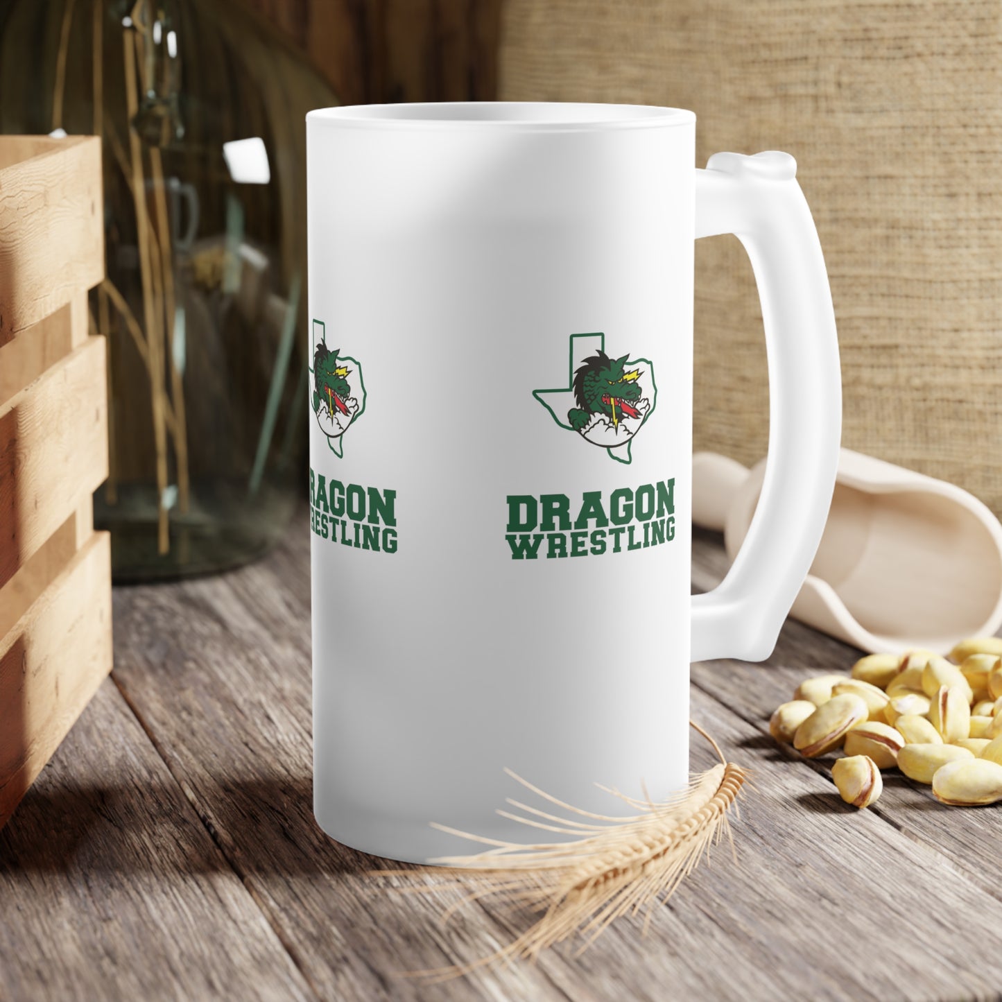 Dragon Wrestling Frosted Glass Beer Mug