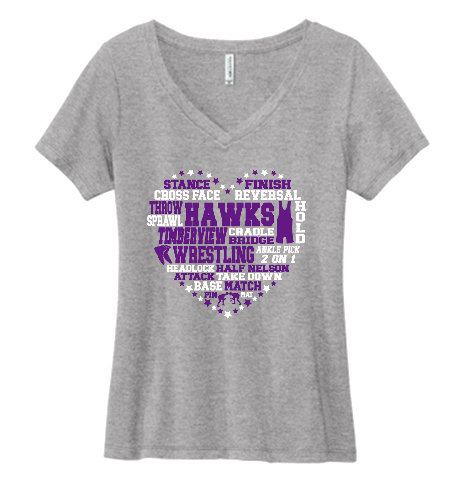 Hawks Wrestling Heart V-Neck T-Shirt (Women's Cut)