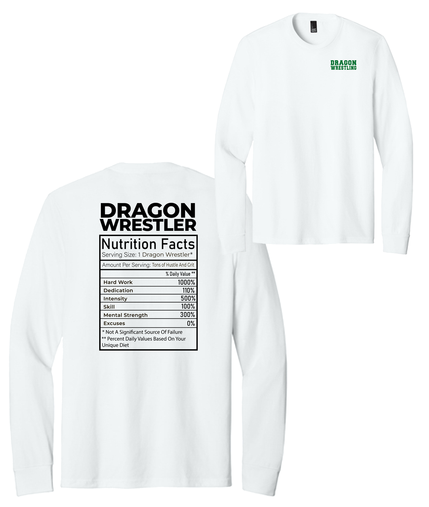 Dragon Wrestling Nutrition Facts Short Sleeve and Long Sleeve (Double Sided Printing)