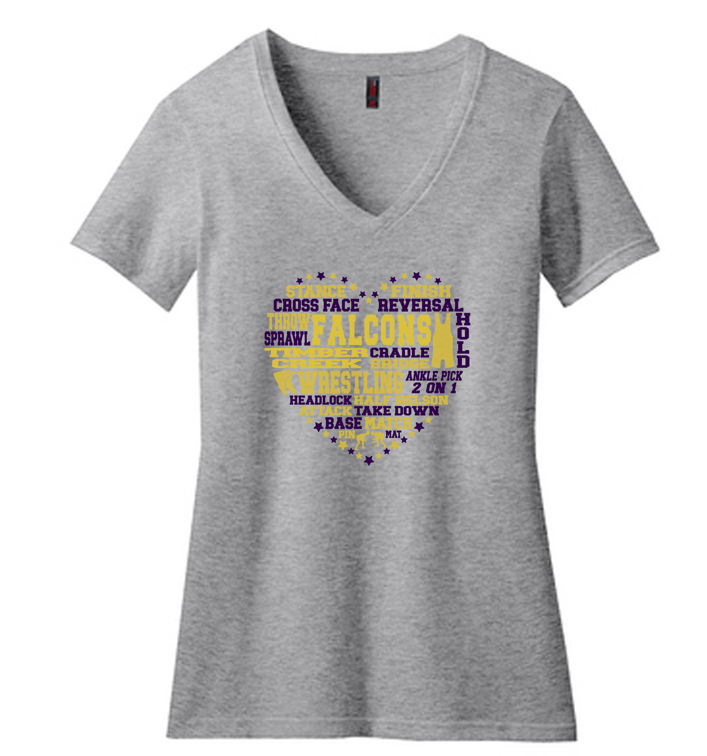 Falcon Wrestling Heart V-Neck T-Shirt (Women's Cut)