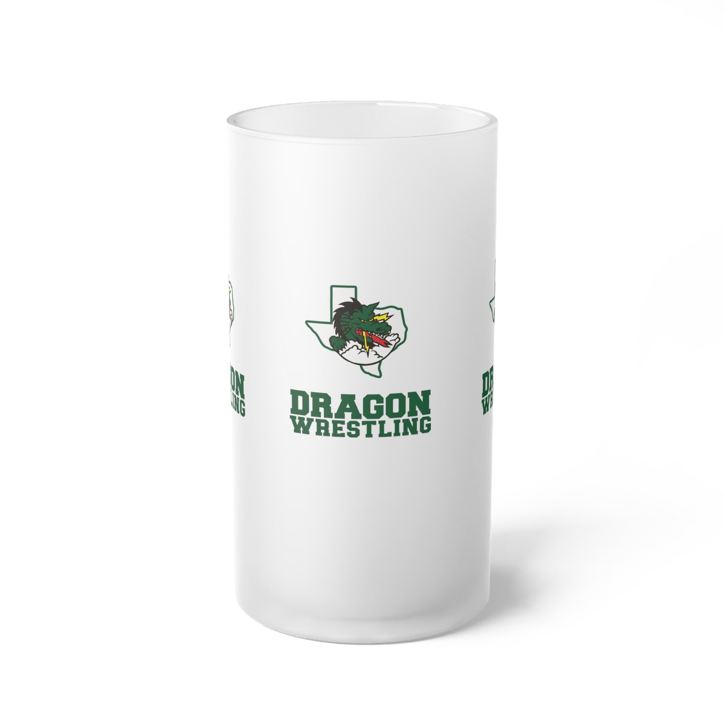 Dragon Wrestling Frosted Glass Beer Mug