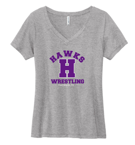 Hawks Wrestling "H"  V-Neck T-Shirt (Women's Cut)