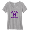 Hawks Wrestling "H"  V-Neck T-Shirt (Women's Cut)
