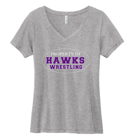 Hawks Wrestling Property V-Neck T-Shirt (Women's Cut)